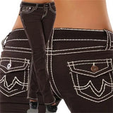 Jeans High Waisted Straight Skinny Stretchy Pant Streetwear Ladies Hole Washed Bandage Denim Pencil Pants Trousers
