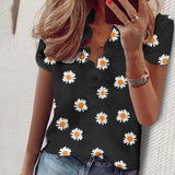 Boho Floral Print Slim Shirt Office Lady Retro Tops Women Casual Short Sleeve Sexy V-neck Ruffles Blouse 2022