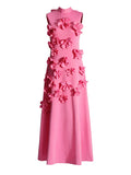 French Temperament Design Stitched Three-Dimensional Flower Dress 2025 Summer New High-Neck Sleeveless