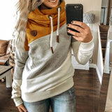 Leopard Print Sweatshirts Women Casual Turtleneck Long Sleeve Hoodies Fashion Drawstring Patchwork Female Pullovers