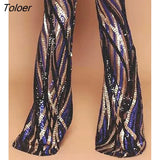 Fashion for Women 2023 Glitter High Waist Bell-bottomed Colorblock Striped Sequins Pants & Casual Trousers Europe
