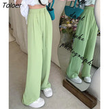 Summer Loose Suit Pants Female S-4XL Fashion Elastic Waist Side Zipper Pink Pants Women Casual Korean Green