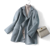 Premium Hand-stitched Wool Coat Women Double-sided Cashmere Jacket Spring Autumn Plaid Woolen Outwear Casual Tops
