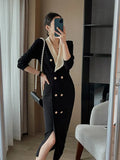 Elegant V-Neck Maxi Dresses for Women Long Sleeve Slim Bodycon Business Party Vestidos Femme Fashion Evening Dress