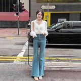 Wash Light Blue High Waist Slim Slim Skinny Micro-Horn Jeans Women Spring And Autumn New Small Horses Hoes Long