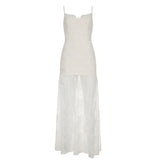 Sexy Lace Splicing Chest-Shaped Folding Sling Dress With Hottie Open Fork Mesh