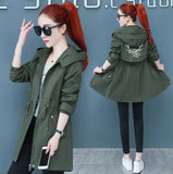 Trench Coat 2021 Autumn New Drawstring Hooded Mid Long Overcoat Plus Size 5XL Female Windbreaker Basic Coats Casual