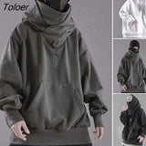 Men Autumn Hoodie Solid Color Warm High Collar Big Pocket Men Autumn