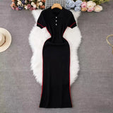 Large-Size Dress Collar Faish Short-Sleeved Striped Dress Peter Pan Collar High
