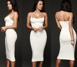 Women Lady V-Neck Pencil Dress Solid Color Backless Spaghetti Strap Bodycon Slim Slip Dress Summer Beach Sundress-Outfit