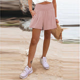 Women's Hot Selling Solid Color High-Waisted Elastic Shorts Tight Waist Wide Leg