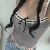 Sweet And Hot Girl Hit The Lace, Low-Cut V-Collar, Rope Tie, Tight Sling, Vest, Sweet Top-Outfit
