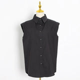 Slim Shirt For Women Lapel Sleeveless Solid Minimalist Button Through Blouse Female Korean Fashion Clothing