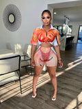 Summer Streetwear 2 Two Piece Sets Outfits Tracksuit Women Short Sleeve Crop Top Skinny Shorts Print 3D Matching Sets