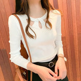 Hollow Out Pullover Women Sweater O-neck Slim Stretch Sexy Solid Color Sweater Autumn Winter Slim Bottoming Tops