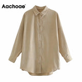 Autumn Women Solid Loose Corduroy Blouses Shirts Turn Down Collar Batwing Long Sleeve Shirts Female Fashion Pocket
