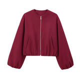 Women's ZA Autumn And Winter New Round Neck Soft Short Bomber Jacket