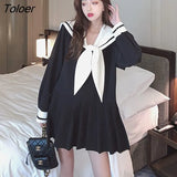 Sleeve Dresses Women Sailor Collar Pleated JK 3XL Sweet Japanese Style Slim Mini Daily Casual Ins Fashion Street New