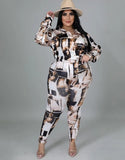 Print Blouse and Pants Plus Size Two Piece