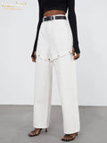 Fashion White Denim Pants Women Elegant High Waist Straight Jeans Female Streetwear Casual Chic Spliced Trousers New