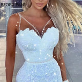 Women Elegant Cutout Spaghetti Strap Guipure Lace Dress-Outfit