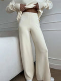 Women Turtleneck Knitted Sweater Set Casual Solid Sweater High Waist Wide Leg Pant Suit 2022 Autumn Fashion Lady Knitwear