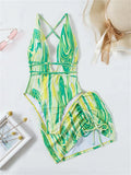 Summer Sexy Two 2 Piece Sets Skirts Bathing Suit Women Halter Backless Crop Top Beach Swimwear Bikini Print Matching