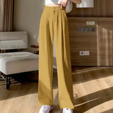 Toloer Leg Pants Women's Pants Down Loose High Waist Yellow Trousers Spring And Autumn Suit Narrow Version Straight Tube Casual Floor Trousers-Outfit