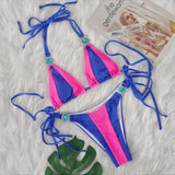 Toloer Sexy New Crystal Diamond Bikini Solid Color Patchwork Belt Swimsuit Vacation Split Women's