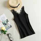 Hook Flower Lace Tank solid Stitching V-neck Camis Female Knitted Short Slim Sleeveless Shirt Tank Casual