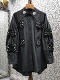 Korean Fashion Patchwork Bowknot Shirt For Women Lapel Lantern Sleeve Button Through Blouse Female Clothing