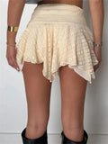 Y2K Women Short Mini A-Line Skirts Casual High Waist Lace Floral Asymmetrical Hem Skirts Summer Party Clubwear 2024-Outfit