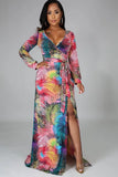 Multicolor Print Wrap Nexk Split Maxi