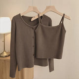 2022 Autumn New Women Knit Two Pieces Sets Sweater Korean Single Breasted Long Sleeve Cardigans and Solid Tank