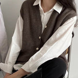 Knitted Sweater Vest Women Stretchy Simple Basic Daily V-neck Solid Open-stitch Female Korean