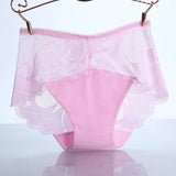 Sexy Lace Panties Mid Waist Women Transparent Silk Underwear Seamless Plus Size Briefs Abdomen Health Knickers