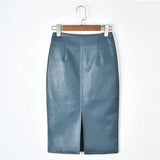 Summer Midi Skirt Women Plus Size Solid Split Skirts Korean PU Leather Skirts Women High Waist Straight Midi Skirts