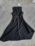 New V-Collar Pleated Asymmetrical Dress 1223501004-Outfit