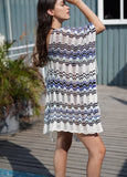 Vacation Blue Stripes V Neck Loose Crochet Knitted Beach
