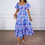 New Temperament Collar Print Pony Dress Bubble Sleeve Dress