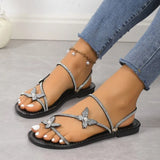 Drill Bow Bow Jacket Toe Sandals Women 2025 New Flat Bottom With Skirt Beach One Shoes Two Women's Cool Slippers
