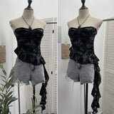 Camouflage Brat Vest Female Niche Irregular Ribbon Hole Babes Y2k Sleeveless Top