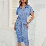 Women's Clothing Station Folded Denim Short-Sleeved Dress