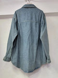 Women's Denim Shirt Loose Patchwork Full Sequins Single Breasted Blue Long Sleeve Blouse 2024 Summer New Fashion 29L6408-Outfit