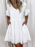 Regular Sleeve Fashion Short Printed Ruffle Pocket