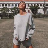 Tracksuit Spring Autumn Loose Two Piece Sets Casual Long Sleeve Letter Sweatshirt & Elastic Waist Shorts Female