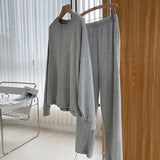 2022 Autumn Women Waffle Cotton Sweatshirt Suit Oversized Sets Female Loose Sweatshirt + Long Pants Suits Short