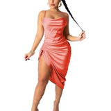 Party Satin Mini Dresses Sleeveless Ruched Sexy Club Dress Summer Women Backless Outfits Spaghetti Strap White