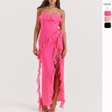 Summer New Sexy Lotus Leaf Side Wrapped Chest Fork Sleeveless Shoulder Dress Dress