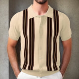 Men's Summer Green Striped Short Sleeves Repair Business Polo Shirt T-Shirt